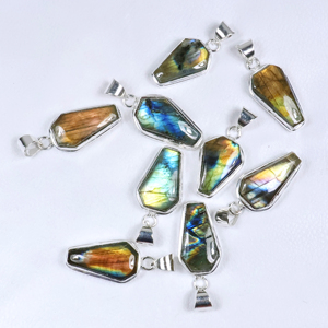 Nuevo Collar de Moda con Colgante de Labradorita Natural en Forma de Ataúd, Chapado en Plata de Ley 925, Joyería de Piedras Preciosas al por Mayor - Product Image 2