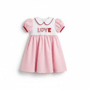 Lindo Vestido de San Valentín con Apliques de Amor para Bebés Niñas, Estilo Vintage - Product Image 1