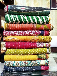 Handmade Printed Kantha Quilt Bohemian Style Reversible <b>Throw</b> Blanket All Season Home Decor Multi Color Patterned Bedspread - Product Image 5