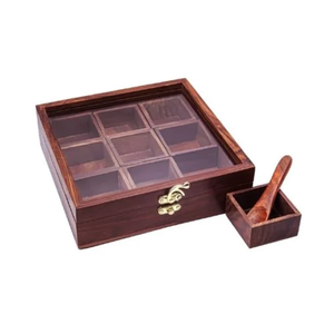 Boîtes à épices en bois d'acacia, rangement et vente flash, 12 compartiments, mini-cuillères, boîte à épices en bois - Product Image 2