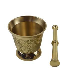 Mortero y pilón de latón de alta calidad con grabado y acabado pulido para moler café y especias manualmente, utensilio de cocina Pankutti - Product Image 5