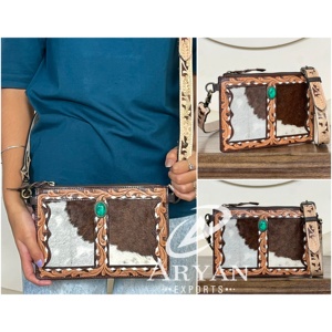 Latest Trending Designer <b>Tooled</b> <b>Leather</b> Cowhide Crossbody Bag for Women's Hair On Hide Shoulder Purse Handmade Floral Sling Bags - Product Image 1