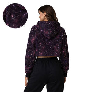 Sudadera con capucha de punto lavada con pedrería integral personalizada, estilo moderno, con estampado cosmético sublimado, tipo crop top, con pedrería, USA - Product Image 2