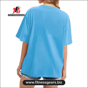 T-shirt à manches courtes col rond pour femme, bleu uni, tricoté, décontracté, coupe ajustée, toutes saisons - Product Image 6