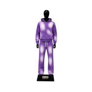 Ensemble de survêtement violet délavé personnalisé pour homme – Hoodie zippé et pantalon de jogging – Vêtements de sport décontractés et streetwear pour hommes – Vente en gros - Product Image 1