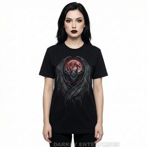 Camiseta Gráfica Gótica Personalizada para Mujer, Camiseta de Algodón con Estampado de Luna Sangrienta, Top Femenino Estético Grunge, Ropa Punk Vintage para Mujer - Product Image 5