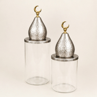Bocaux en verre personnalisables faits à la main, écologiques, avec couvercle en forme de dôme de mosquée martelé argenté et bouton en forme de croissant de lune doré, pour l'Aïd Ramadan Mubarak