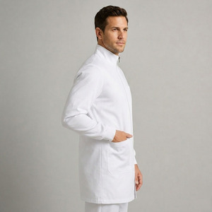 Blouse médicale pour hommes pour médecins et dentistes - Tissu sergé en bambou/polyester/spandex, coupe classique, uniforme d'hôpital durable, résistant aux éclaboussures - Product Image 3