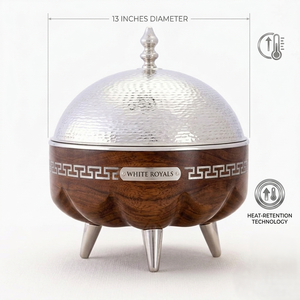 Royal Luxury Ramadan Hotpot Premium Wooden & Hammered Silver Casserole <b>Chafing</b> <b>Dish</b> <b>Buffet</b> <b>Set</b> for Gulf Wholesale - Product Image 4