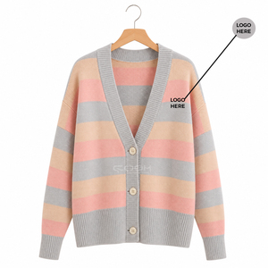 Cardigan en tricot rayé Cosh International à manches longues, col en V, boutonné devant, haut décontracté, couleur bonbon, toutes saisons - Product Image 5