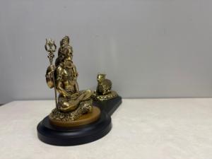 Antique Brass Lord Shiva Idol Nandi Set Wooden Base Handcrafted Meditating Adiyogi Shiva <b>Statue</b> Trishul Outdoor Tabletop - Product Image 6