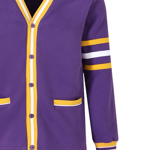 Custom Alcorn Purple Fleece <b>Cardigan</b> V-Neck with Custom Logo with Private Label with Wholesale Supply with OEM Custom Production - Product Image 3