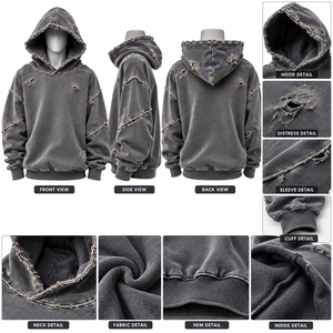 Sudadera con Capucha Extra Grande Unisex de Alta Calidad, 350 g/m², 100% Algodón, Estilo Vintage Lavado, con Costuras Visibles y Efecto Desgastado - Product Image 4