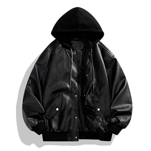 Chaqueta Bomber Negra con Capucha para Hombre, Cierre de Cremallera, Manga Larga, Casual, Resistente al Viento, Color Sólido, Corte Holgado, para Otoño - Product Image 2