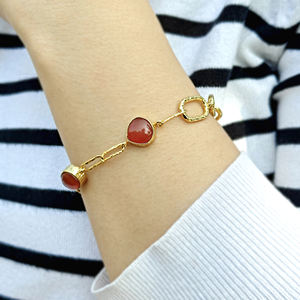 Pulsera de Cadena de Eslabones Tipo Clip Chapada en Oro de 18K con Cabujón de Cornalina Natural, Joyería Moderna para la Muñeca, Regalo - Product Image 5