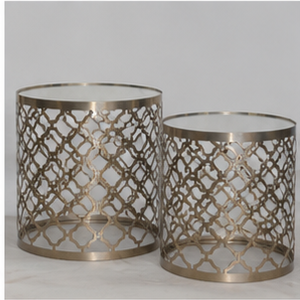 Modern Round Metal Coffee <b>Table</b> with Glass Top <b>Nesting</b> Design Living Room Furniture Decorative Accent <b>Table</b> - Product Image 4