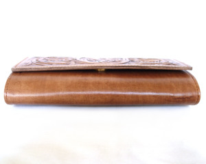 Floral Embroidered Tan Brown Genuine Leather Clutch Fold Over <b>Wallet</b> <b>Women</b> Classic Style Daily Use Durable Handbag 1L Capacity - Product Image 4