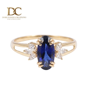Anillo de Oro Sólido de 14 Quilates de Lujo con Diamante Cultivado en Laboratorio y Zafiro Azul Real, Joyería Fina para Mujer, Fabricante de Joyas de Boda - Product Image 1