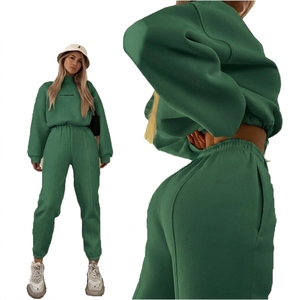 Ensemble de survêtement en molleton jaune pour femmes, 2 pièces, col roulé, manches longues, coupe ample, décontracté, toutes saisons, couleur unie, pantalon de jogging - Product Image 3