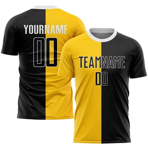 Camiseta de Fútbol Personalizada Negra y Amarilla, Cuello Redondo, Manga Corta, Impresión Sublimada, Transpirable, de Poliéster, Unisex para Adultos - Product Image 2