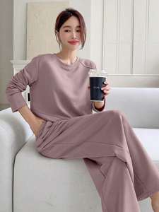 Womens Two Piece Lounge <b>Set</b> Long Sleeve Top And Wide Leg Pants Casual Comfortable Matching Outfit - Product Image 3