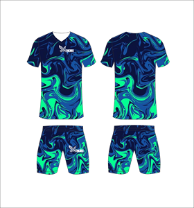 Conjunto de Uniforme de Fútbol Personalizado por Sublimación en Azul y Verde, Transpirable, para Entrenamiento, Venta al Por Mayor, Secado Rápido - Product Image 1