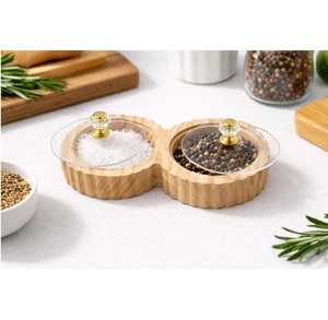 Best Price Handcrafted Spice <b>Box</b> Masala Dabba Acrylic Lid with 2 Round Compartments & Spoon <b>Pine</b> Wood Spice <b>Box</b> Set - Product Image 2