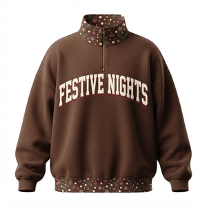 Sweat-shirt à col zippé Holiday Spirit pour femme, couleur bordeaux, tricoté, manches longues, décontracté, hiver, avec motif flocon de neige sur les manches - Product Image 4