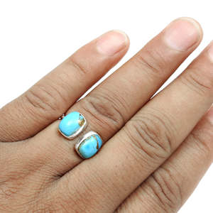 Latest Design <b>925</b> Sterling <b>Silver</b> <b>Ring</b> With Double Natural Blue Copper Turquoise Gemstone Custom Design Bohemian Jewelry - Product Image 3