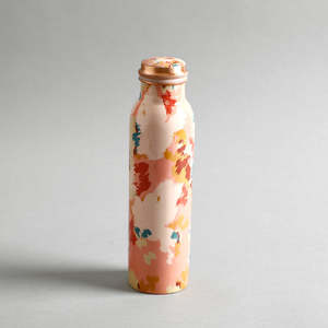 Botella de agua de cobre hecha a mano con estampado meena, diseño multicolor, base blanca, arte floral azul. - Product Image 2