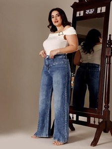 Womens Vintage Blue Denim Weekend Outfits Relaxed <b>Boot</b> Cut Jeans Smart Casual Wear Eco-Friendly Knee-Length Mid-Waist - Product Image 4