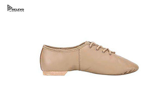 รองเท้าเต้นแจ๊สหนังสีแทน แบบผูกเชือก พื้นรองเท้าแยกส่วน ยืดหยุ่น ส้นเตี้ย น้ำหนักเบา สวมใส่สบาย เหมาะสำหรับฝึกซ้อมและการแสดงบนเวที - Product Image 4