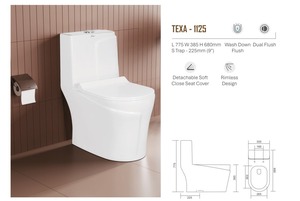 WC monobloc avec dimensions 775x385x680 mm, siphon en S 225 mm et système de chasse d'eau innovant - Product Image 3