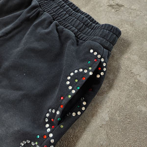 Pantalon de survêtement streetwear personnalisé en molleton bouclette, effet délavé soleil, coupe ample, délavé à l'acide, vintage, avec strass, pour homme - Product Image 2