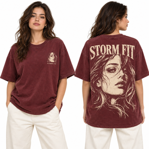 T-shirt oversize bleu pour femme Storm Fit, col rond, manches courtes, coupe ample, 100% coton jersey, délavé à l'acide, streetwear, été - Product Image 5