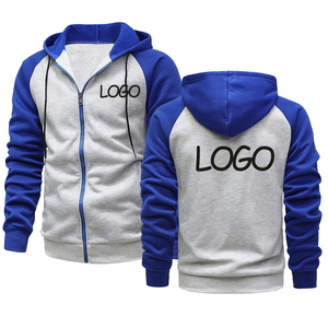 Sweat-shirt à capuche zippé raglan en molleton noir et bleu pour homme, vêtement de sport décontracté, veste de course, grandes tailles - Product Image 5