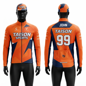 Unisex Cycling Training Jacket 240 GSM Premium <b>Fleece</b> Polyester <b>Orange</b> Blue Panel Custom Front Logo Eco-Friendly Waterproof - Product Image 1