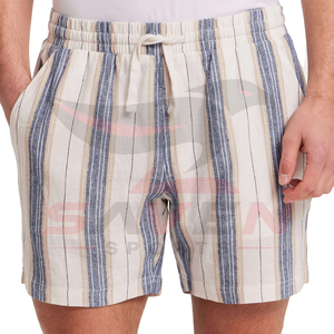 Pantalones Cortos Casuales de Algodón a Rayas Azules para Hombre, Venta al Por Mayor, Personalizados, Corte Holgado, para Vacaciones de Verano, Playa, con Cordón Ajustable, OEM - Product Image 4