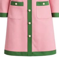 Robe en maille Ponte pour femme, rose uni avec bordure verte, boutonnée sur le devant, éco-responsable, décontractée, élégante, manches longues, longueur genou, naturelle