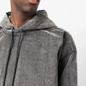 Sudadera con Capucha Gris para Hombre, Corte Holgado, Color Sólido, Informal, Tejida, Manga Larga, con Bolsillos, para Otoño - Product Image 6