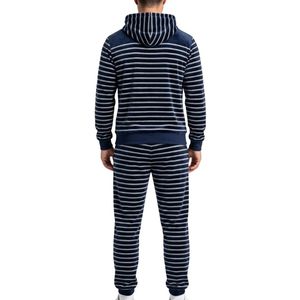 Navy Blue <b>White</b> Striped Velour <b>Tracksuit</b> Set for Men Hooded Sweatshirt Horizontal Stripe Matching Sportswear Luxury <b>Tracksuit</b> - Product Image 2