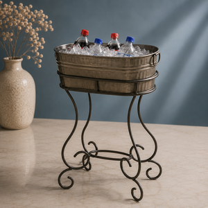 Vintage Metal Boat Shape Ice Bucket with Stand for Party Beverage Cooling - Product Image 1