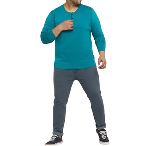 Camiseta Henley de Algodón Verde Azulado para Hombre, Corte Regular, Manga Larga, Estilo Casual, OEM ODM al por Mayor - Product Image 6