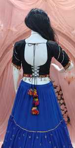 Traditional Embroidered Blue Georgette Quick Dry <b>Lehenga</b> Choli Set <b>Women</b> Indian Pakistani Party Wear Regular Fit Floor-Length - Product Image 4
