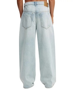 Pantalones Vaqueros Anchos de Corte Holgado para Hombre, Lavado Nieve, Casuales, de Mezclilla Sólida, Unisex, con Logotipo Personalizado en la Parte Delantera - Product Image 2