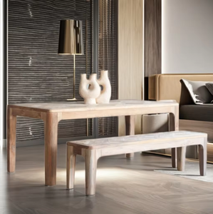 Minimalist Wood Outdoor Dining <b>Table</b> with Bench Set Durable Teak Design for Patio Furniture - Product Image 5
