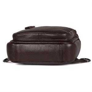 Bolso de Pecho de Cuero para Hombre al por Mayor, Venta Caliente, Bolso Bandolera de Cuero Vacuno Color Café, Bolso Lateral Casual Personalizado para Hombre. - Product Image 4
