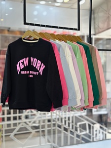 เสื้อสเวตเชิ้ตคอกลมโอเวอร์ไซส์สำหรับผู้หญิง คุณภาพสูง แบบสั่งทำพิเศษ พิมพ์ลายกราฟิก ตัวอักษรนิวยอร์ก ไหล่ตก - Product Image 2