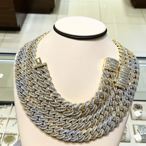 Cadena Cubana de Moissanita con Incrustaciones de Diamantes, Chapada en Oro sobre Plata 925, 14 mm, para Hombre y Mujer, Claridad VVS-VS - Product Image 3