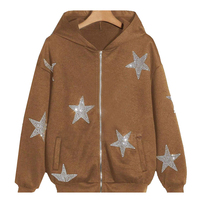 Sweat-shirt à capuche pour femme, orné de strass, en mélange de coton doux, respirant, doublé, pull décontracté à manches longues, devant orné